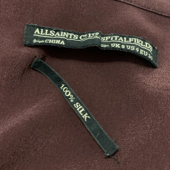 All Saints Purple Long Sleeve V-Neck Blouse - Picture 5 of 12